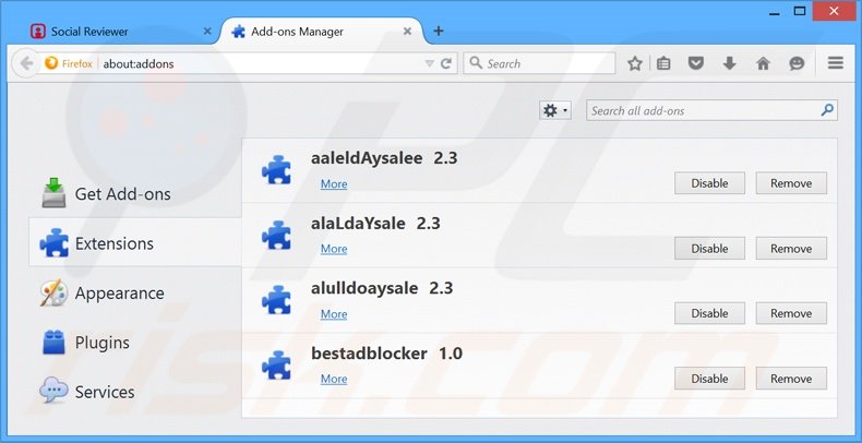 Removing Social Reviewer ads from Mozilla Firefox step 2