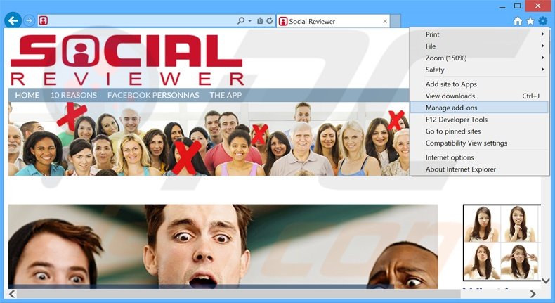 Removing Social Reviewer ads from Internet Explorer step 1