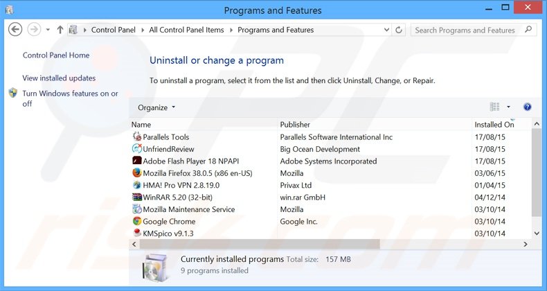 Social Reviewer adware uninstall via Control Panel