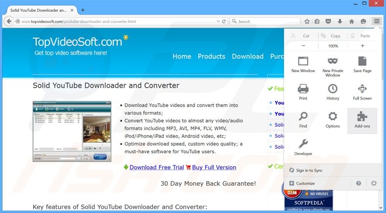 Removing Solid YouTube Downloader and Converter ads from Mozilla Firefox step 1