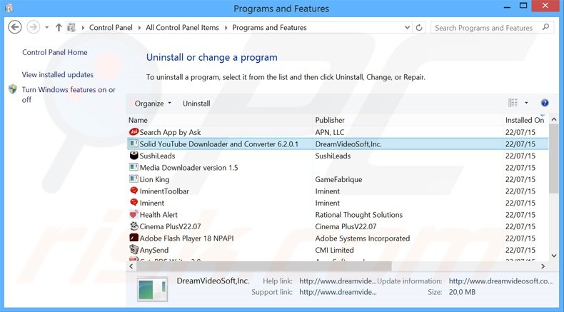 Solid YouTube Downloader and Converter adware uninstall via Control Panel