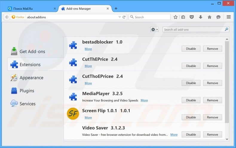 Removing Super Browser ads from Mozilla Firefox step 2