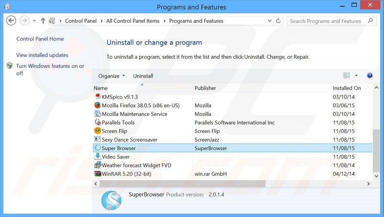 Super Browser adware uninstall via Control Panel