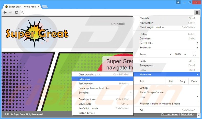 Removing Super Great  ads from Google Chrome step 1