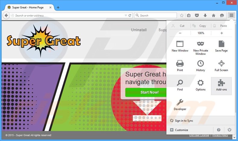 Removing Super Great ads from Mozilla Firefox step 1