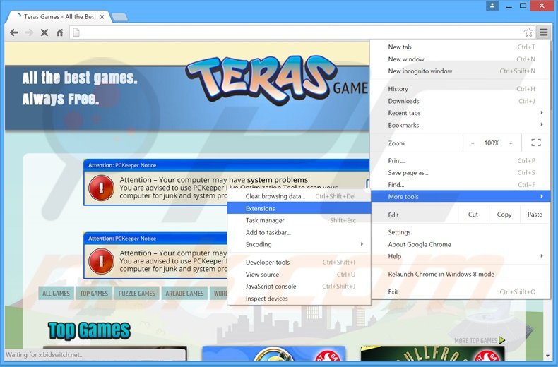 Removing Teras Games  ads from Google Chrome step 1