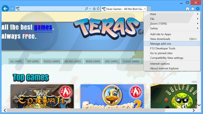 Removing Teras Games ads from Internet Explorer step 1