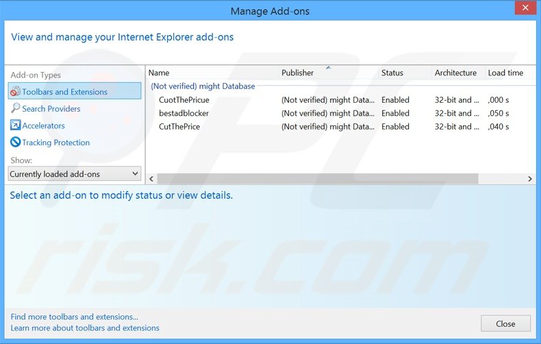 Removing TermCoach ads from Internet Explorer step 2