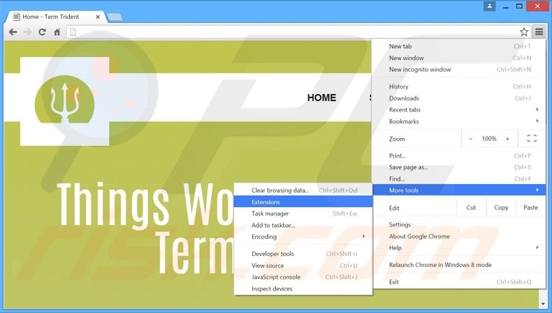 Removing TermTrident  ads from Google Chrome step 1