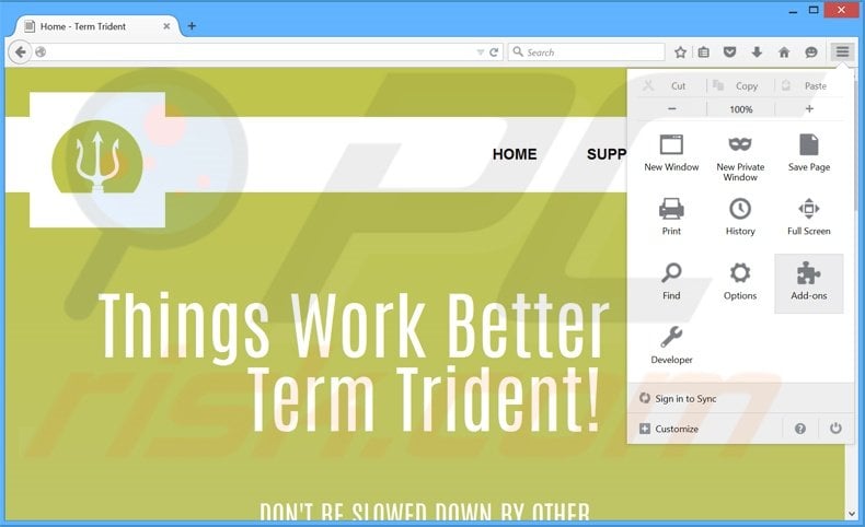 Removing TermTrident ads from Mozilla Firefox step 1