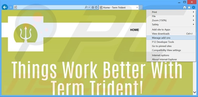 Removing TermTrident ads from Internet Explorer step 1
