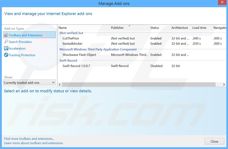 Removing Tortuga ads from Internet Explorer step 2