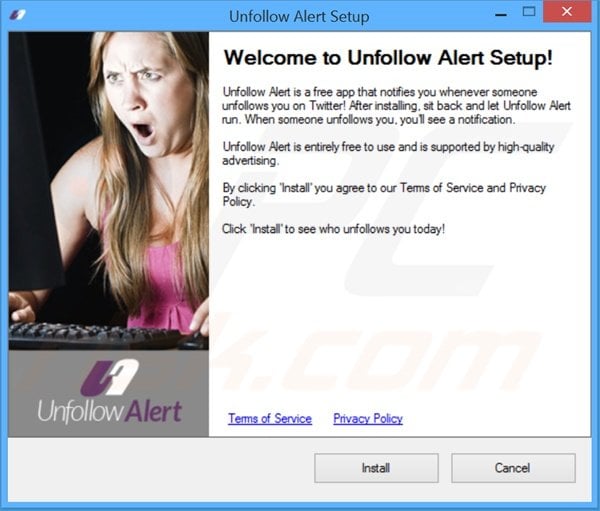 Official Unfollow Alert adware installation setup