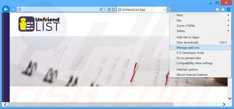 Removing Unfriend List ads from Internet Explorer step 1