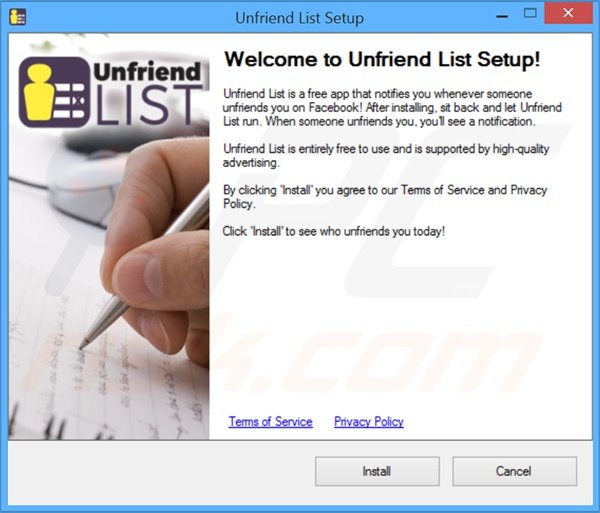 Official Unfriend List adware installation setup