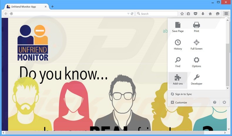 Removing Unfriend Monitor ads from Mozilla Firefox step 1