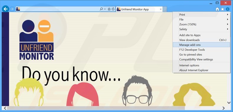 Removing Unfriend Monitor ads from Internet Explorer step 1