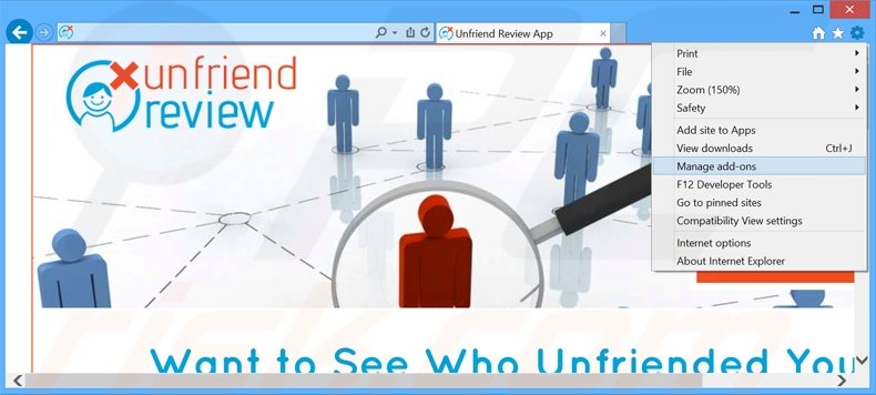 Removing Unfriend Review ads from Internet Explorer step 1