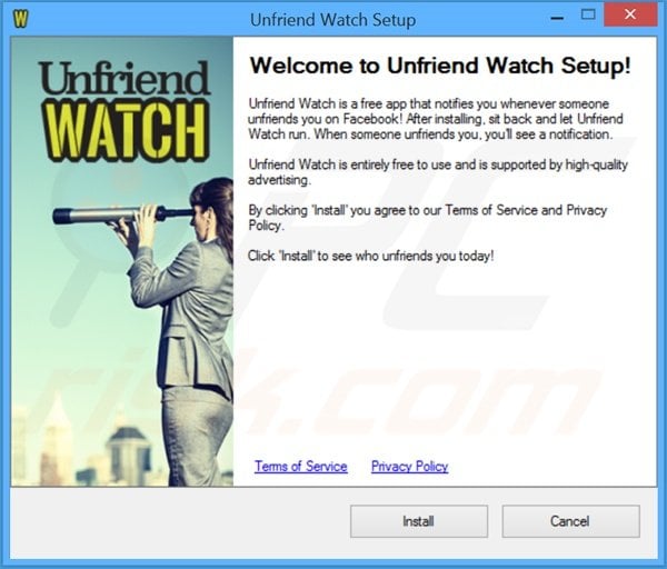 Official Unfriend Watch adware installation setup