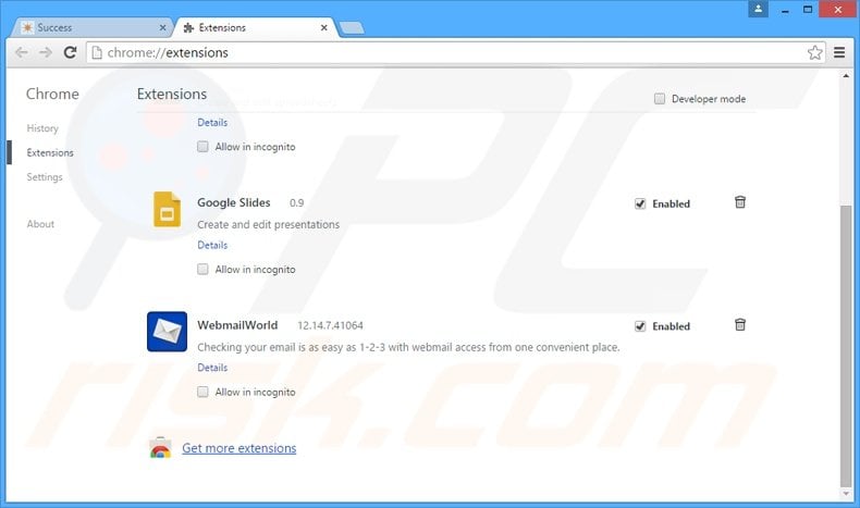 Removing WebmailWorld related Google Chrome extensions