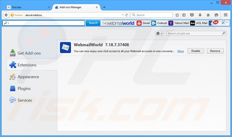 Removing WebmailWorld related Mozilla Firefox extensions