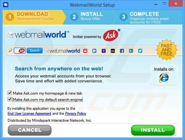 Official WebmailWorld browser hijacker installation setup