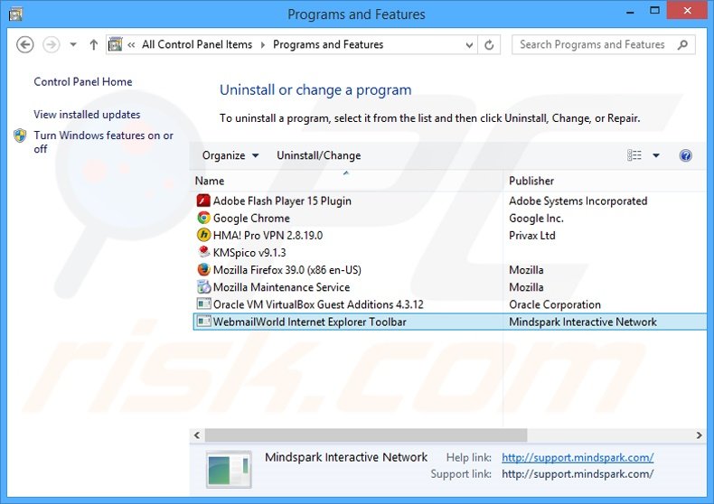 WebmailWorld browser hijacker uninstall via Control Panel