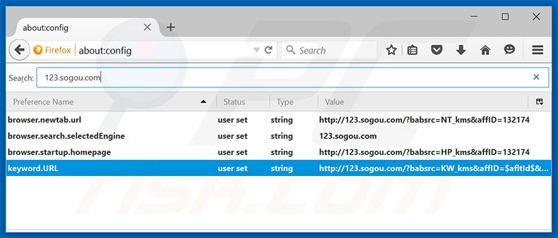Removing 123.sogou.com from Mozilla Firefox default search engine