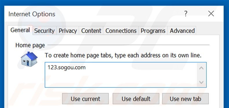 Removing 123.sogou.com from Internet Explorer homepage