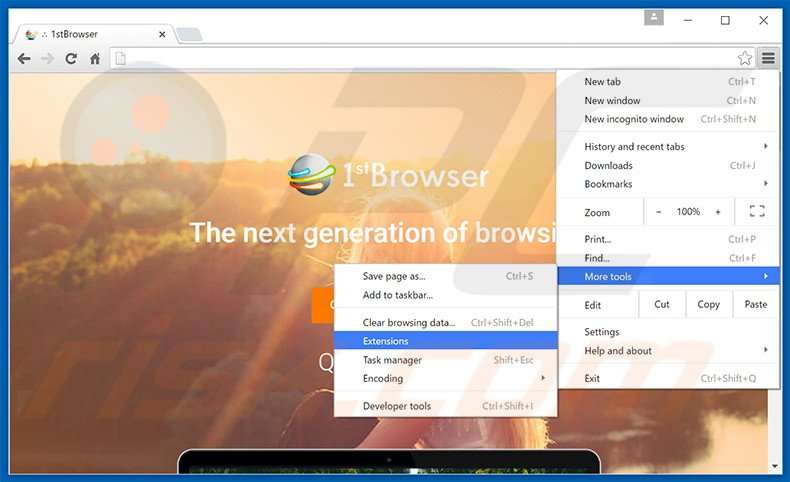 Removing 1stBrowser  ads from Google Chrome step 1