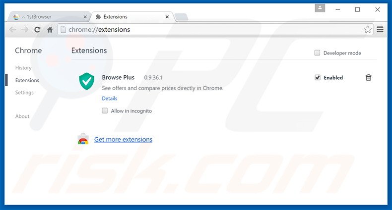 Removing 1stBrowser ads from Google Chrome step 2