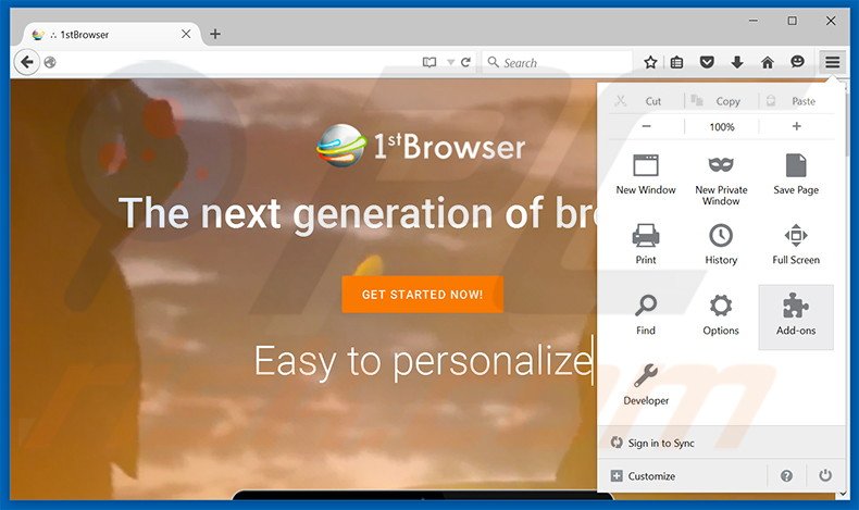 Removing 1stBrowser ads from Mozilla Firefox step 1