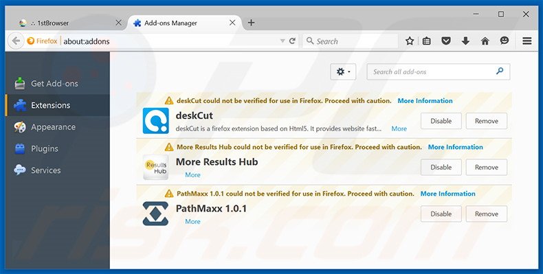 Removing 1stBrowser ads from Mozilla Firefox step 2