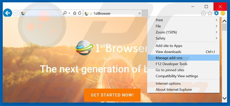 Removing 1stBrowser ads from Internet Explorer step 1