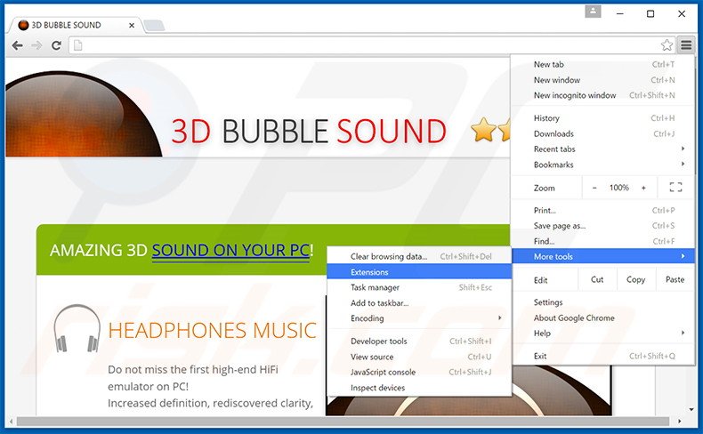 Removing 3D BUBBLE SOUND  ads from Google Chrome step 1