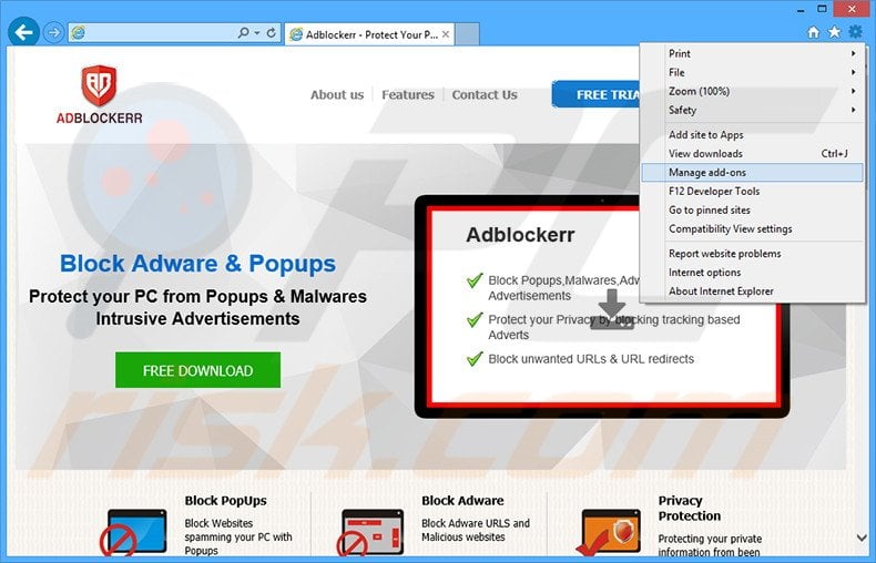 Removing Adblockerr ads from Internet Explorer step 1