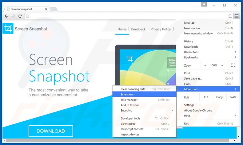 Removing Advanced ScreenSnapshot  ads from Google Chrome step 1