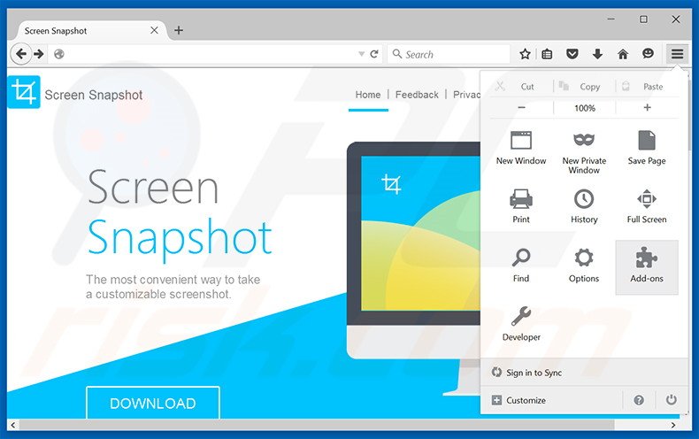 Removing Advanced ScreenSnapshot ads from Mozilla Firefox step 1