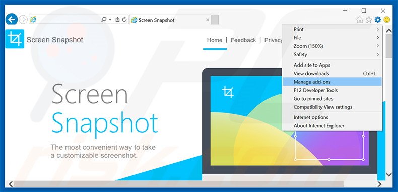 Removing Advanced ScreenSnapshot ads from Internet Explorer step 1