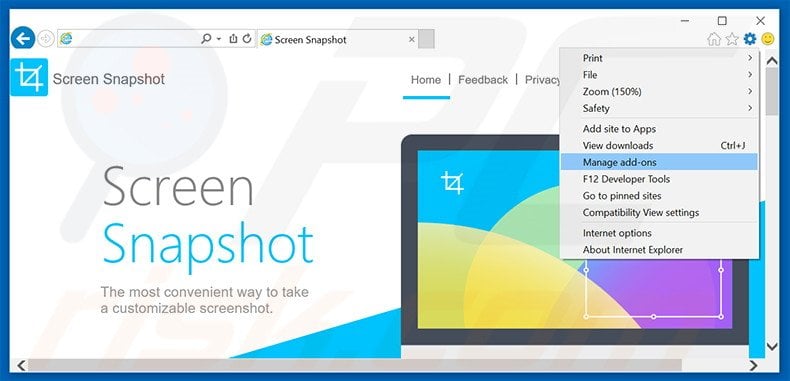 Removing Advanced ScreenSnapshot ads from Internet Explorer step 1