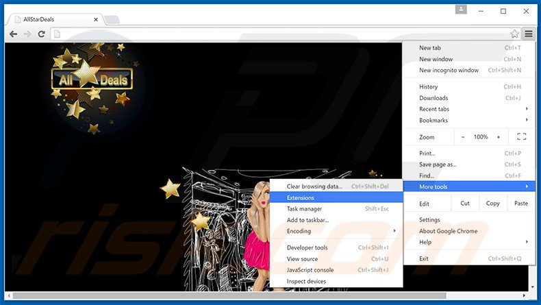 Removing AllStarDeals  ads from Google Chrome step 1