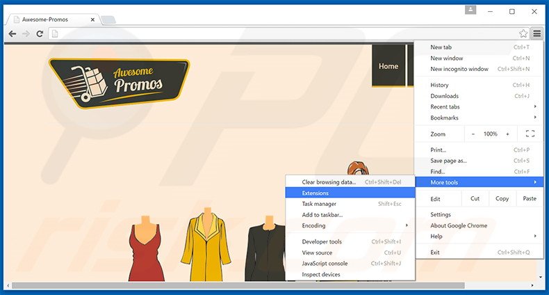 Removing Awesome-Promos  ads from Google Chrome step 1