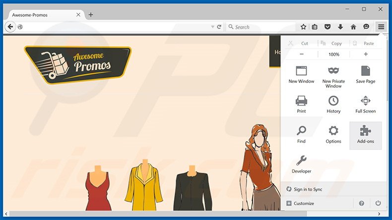 Removing Awesome-Promos ads from Mozilla Firefox step 1
