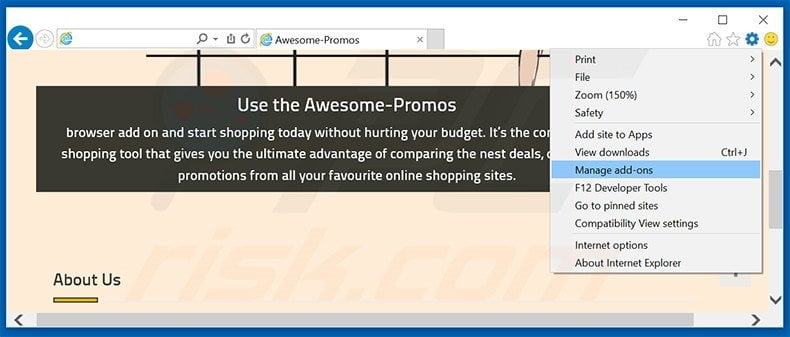 Removing Awesome-Promos ads from Internet Explorer step 1
