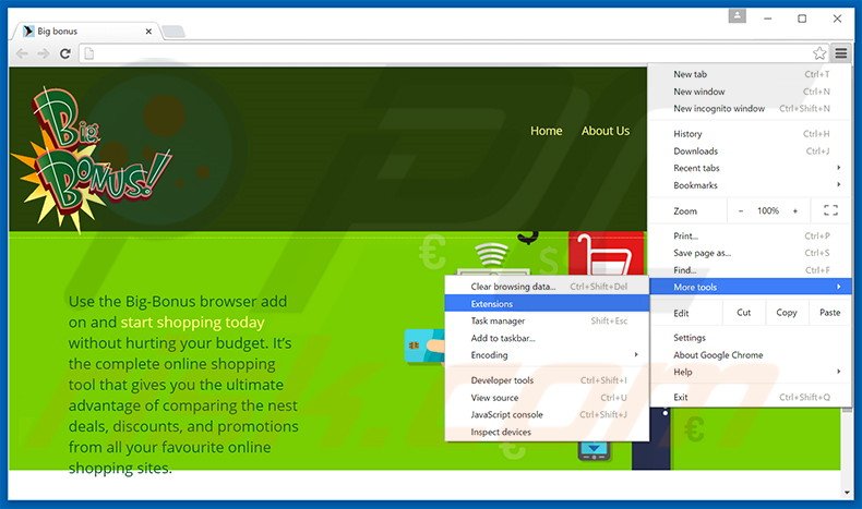 Removing Big-Bonus  ads from Google Chrome step 1