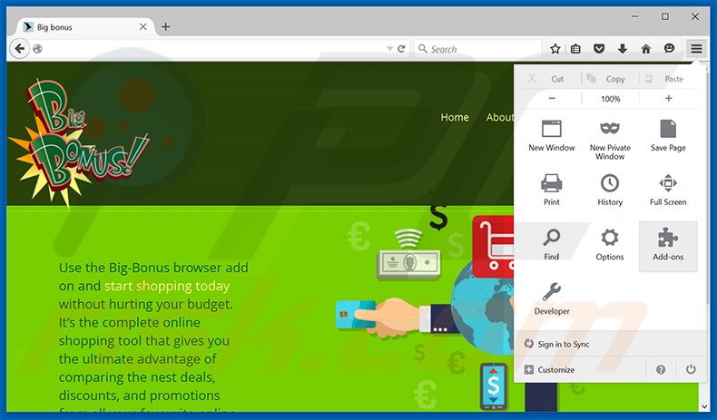 Removing Big-Bonus ads from Mozilla Firefox step 1