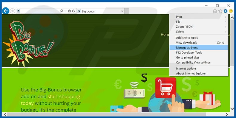 Removing Big-Bonus ads from Internet Explorer step 1