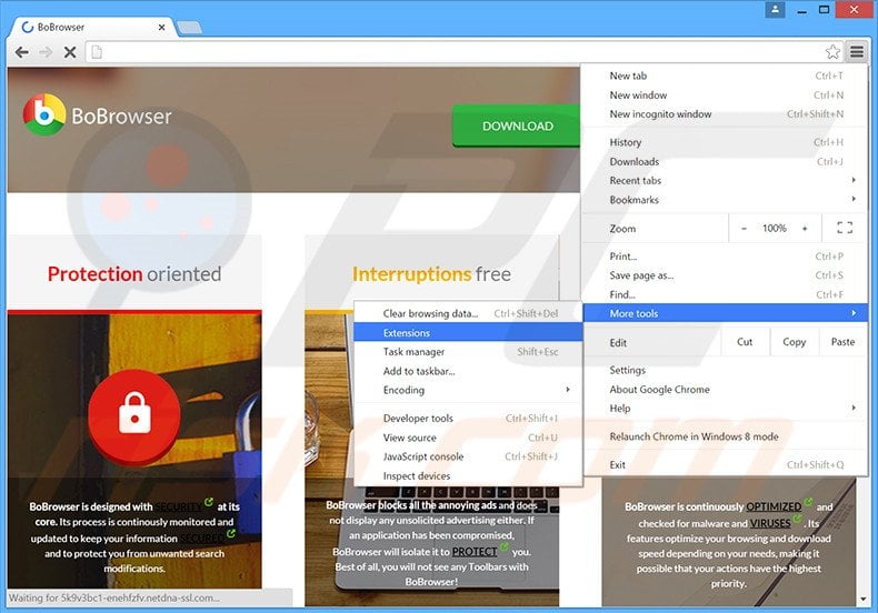 Removing BoBrowser  ads from Google Chrome step 1