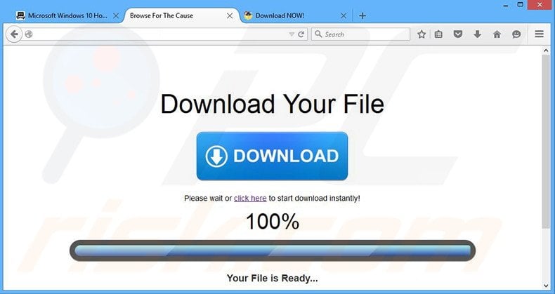 Fake download button used to promote Browse for the Cause adware