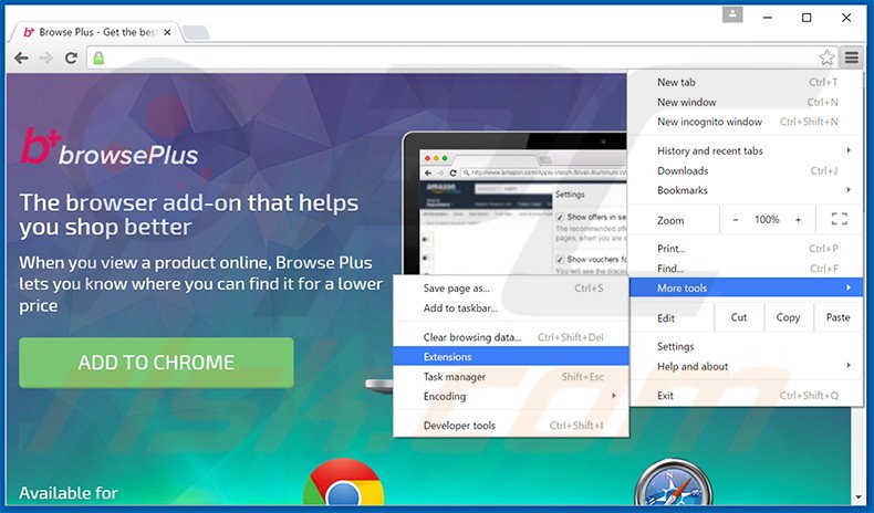 Removing Browser Plus  ads from Google Chrome step 1